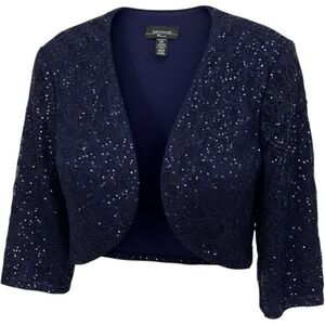 R&M Richards Navy Blue Sequin Lace Bolero Shrug Jacket Plus Size 18W 3606W